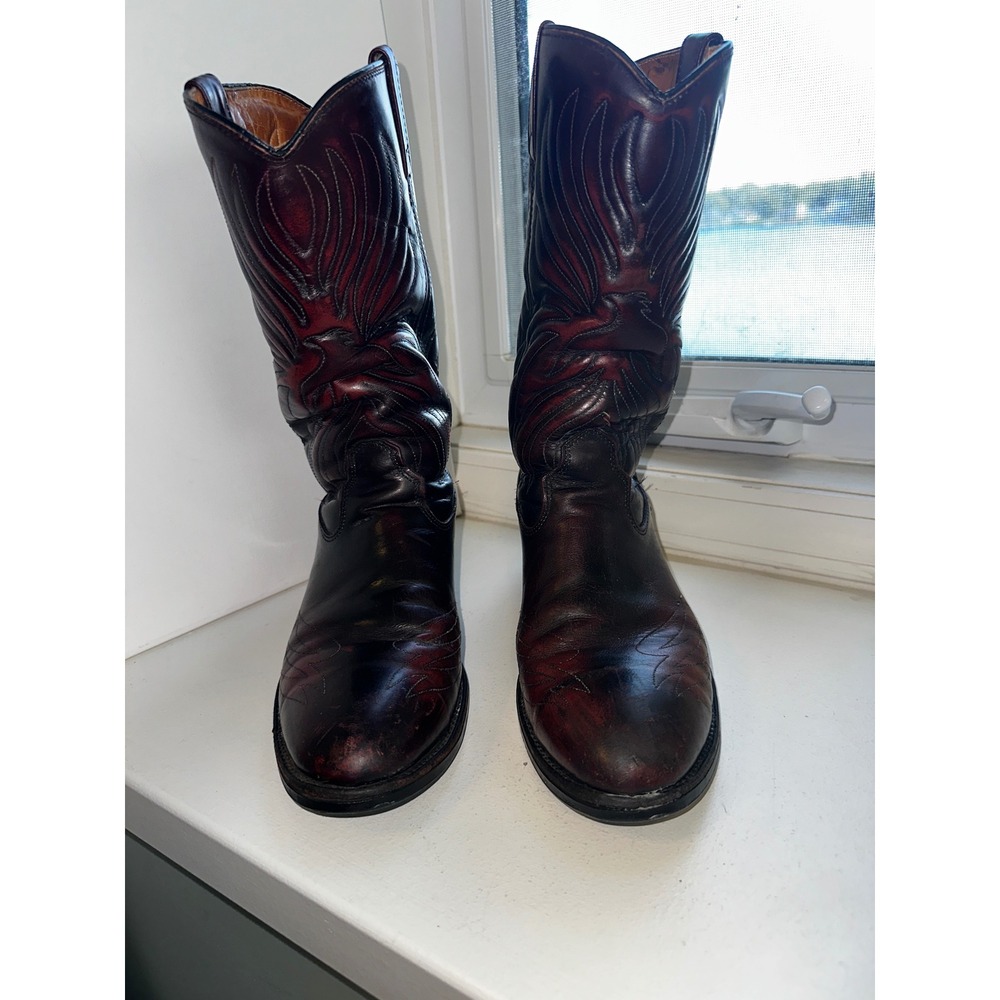Iron Age Vintage Western Boots Black Oxblood Leather Mens 8.5 Made in USA